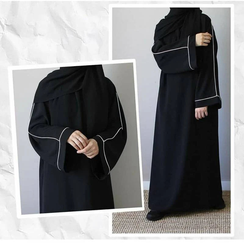 PLAIN ABAYA WITH WHITE LINEA