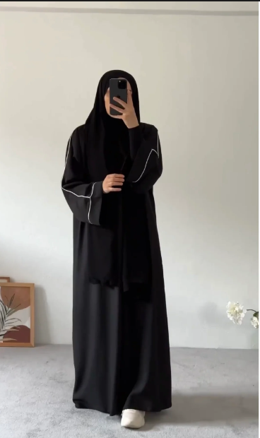 PLAIN ABAYA WITH WHITE LINEA