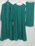 (4 piece)Inner Gown Abaya with scarf and belt - Sea Green