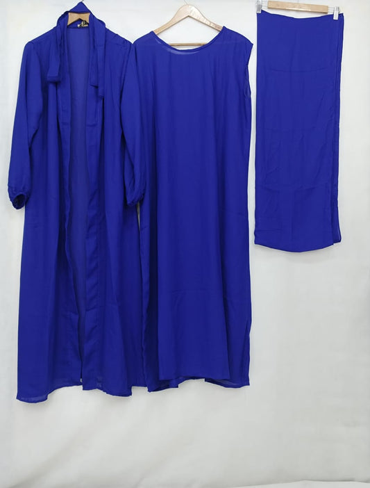 (4 piece)Inner Gown Abaya with scarf and belt - Royal Blue