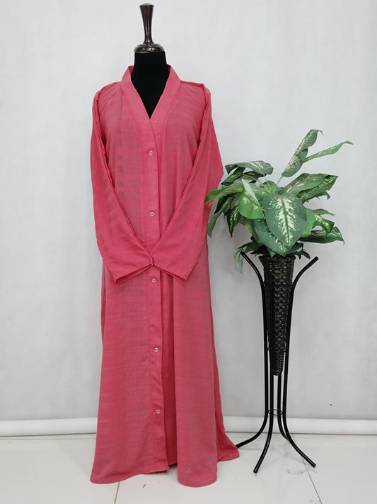 FRONT OPEN ABAYA (ARTICAL)- Ivory Pink